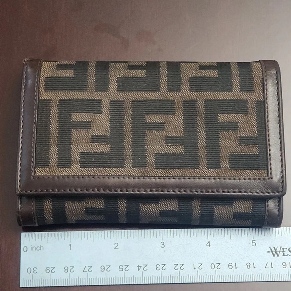 Authentic Fendi Zucca Brown Canvas Bifold Short Wallet
